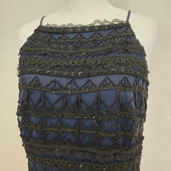 Aidan Mattox Black Twilight Geometric Beaded Illusion Sheath Halter Dress, Sz 6 - Picture 4 of 8